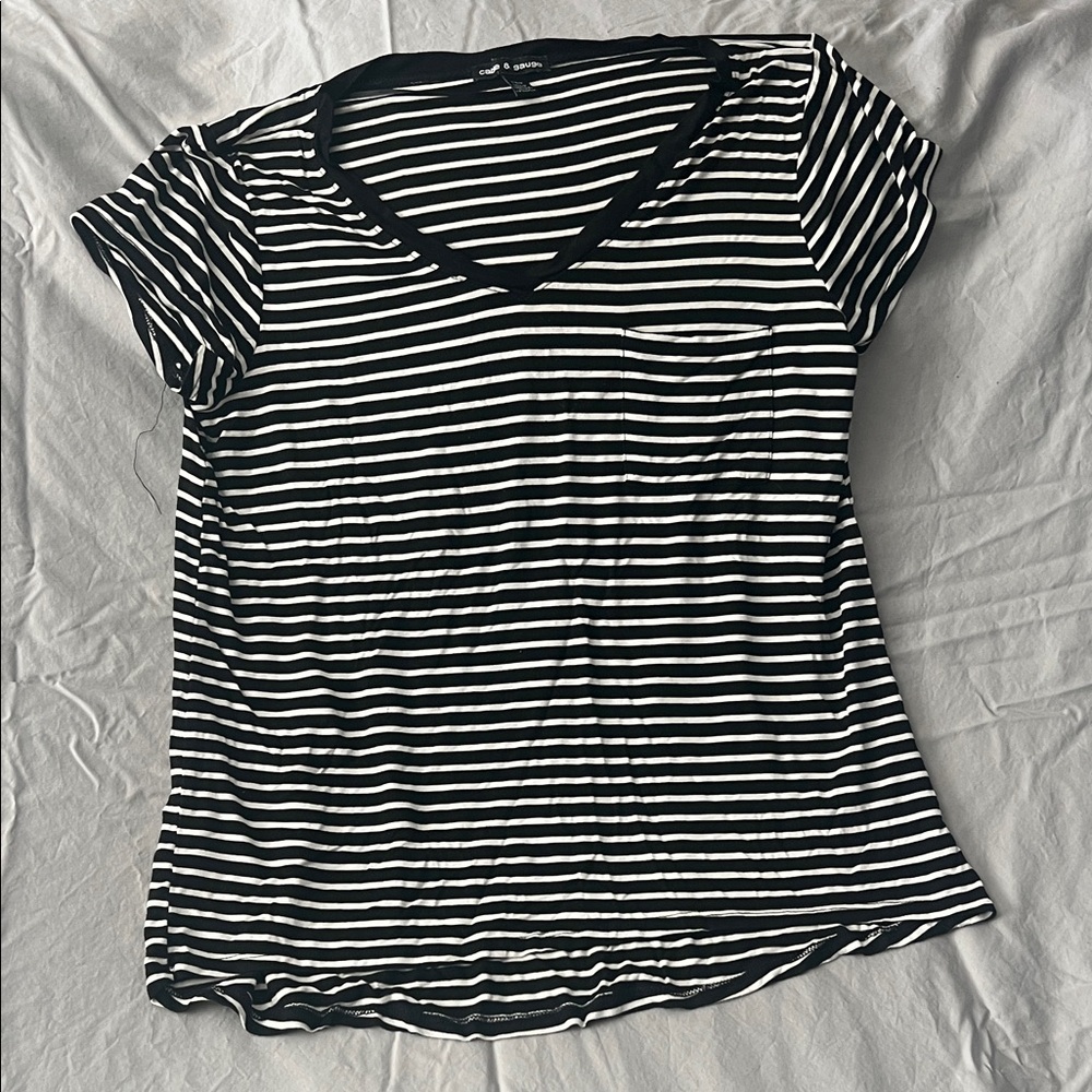 Cable & Gauge Black and White Striped Short Sleeve Top